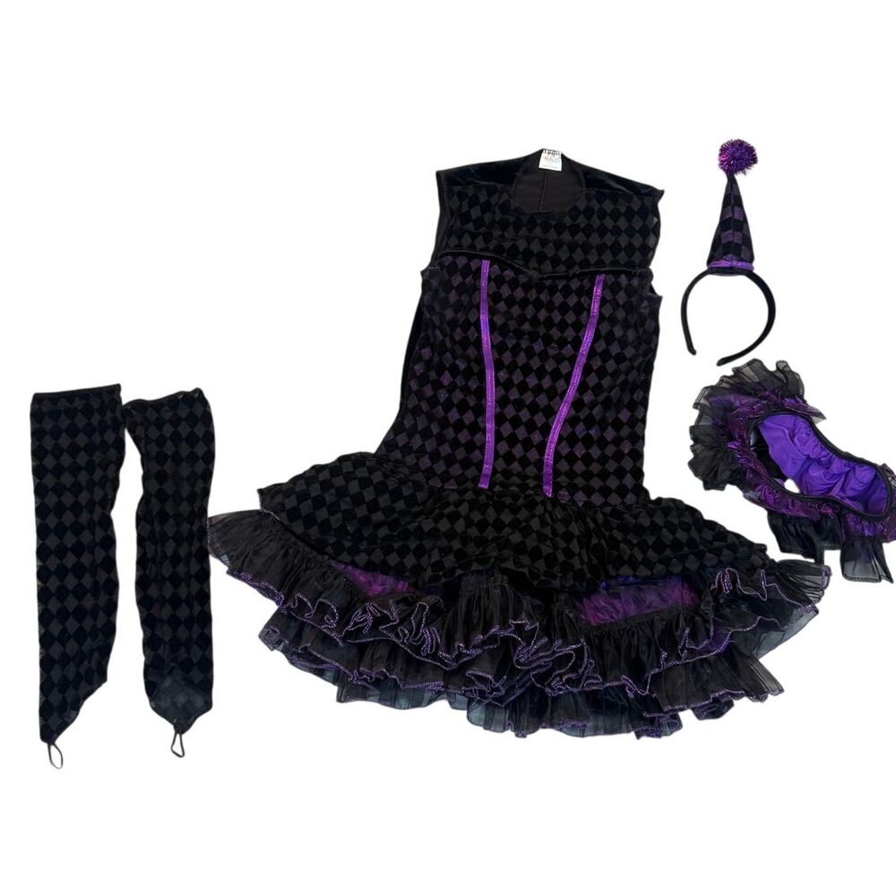 Spirit Halloween Dark Clown Costume Purple Black Diamond Dress Cosplay Womens S